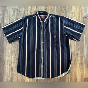 Coliseum Classic Button Up S/S Shirt Mens XXL Blue Green Tan Striped Vtg 90s